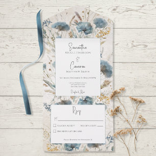 Boho Dusty Blue & Tan Floral Monograma Sem Janto