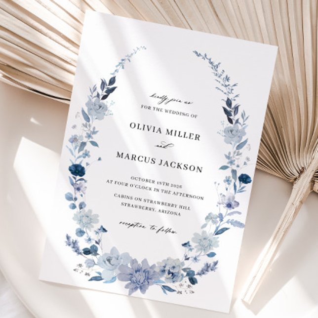 Boho Dusty Blue Wildflower Convite (Invitation Front)