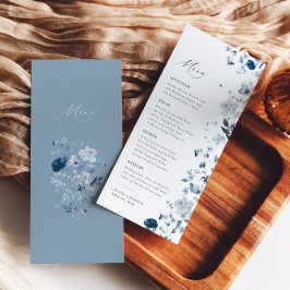 Boho Dusty Blue Wildflower Elegant Menu Casamento