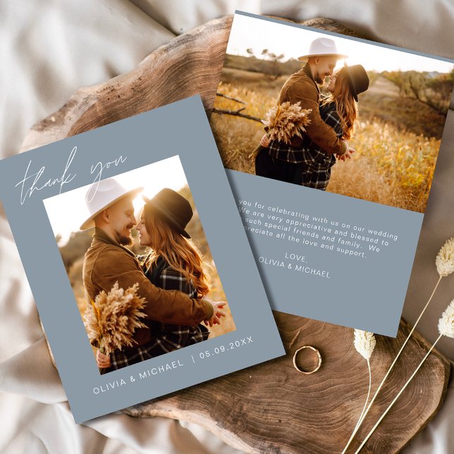 Boho Dusty Casamento Azul Obrigado Cartões (Criador carregado)