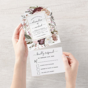 Boho Dusty Pink Burgundy Casamento RSVP