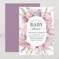 Boho Dusty Pink Chá de fraldas Púrpura Convite