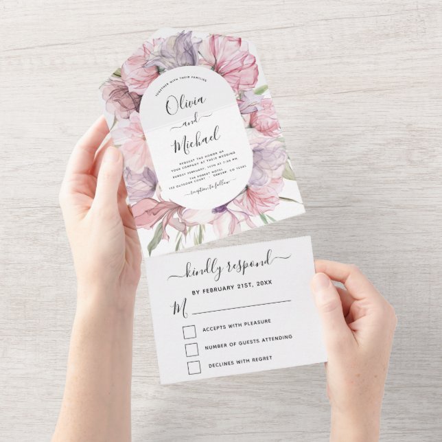 Boho Dusty RSVP de Casamento Púrpura Rosa Rosa (Aba destacável)