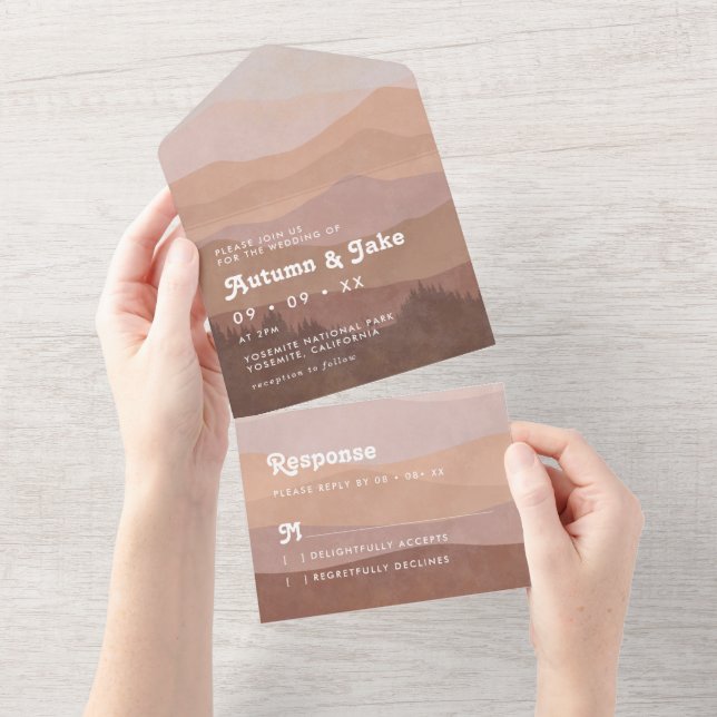 Boho Earth Tones Mountain & Forest Wedding Retro (Tearaway)