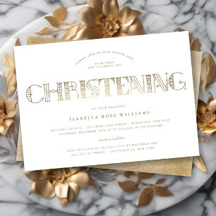 Boho Elegante Gold Foil Christening Convite