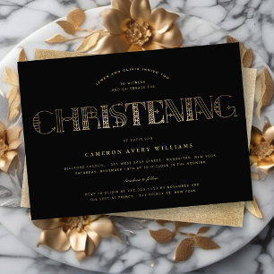 Boho Elegante Gold Foil Christening Convite