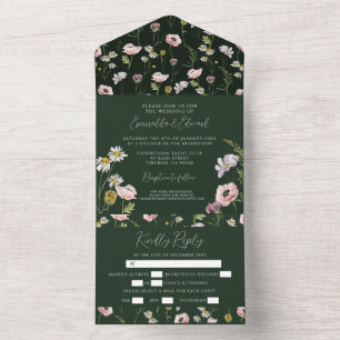 Boho Emerald Green Wild Flower Botanical Weding