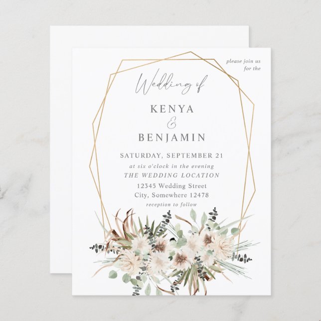 Boho Eucalyptus & Beige Casamento Floral 2 (Frente/Verso)
