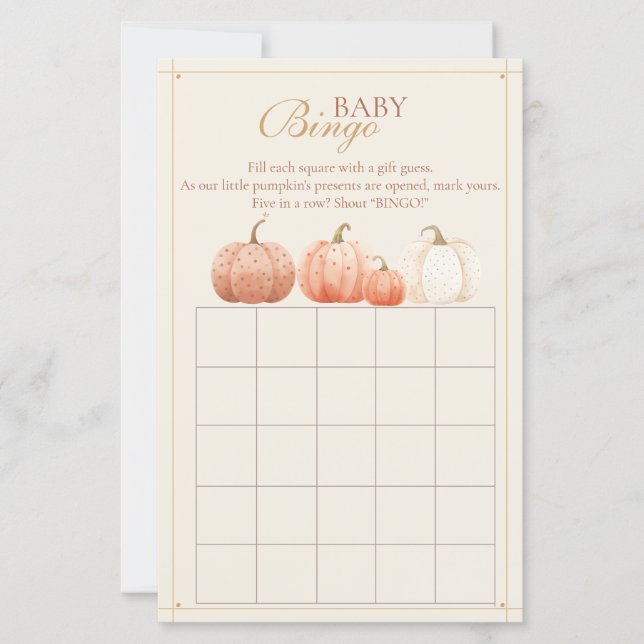Boho Fall Bolinhas Pumpkins Chá de fraldas Bingo (Frente)