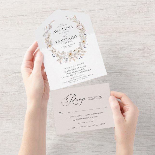 Boho Fall Botanical All in One Convite de casament (Tearaway)