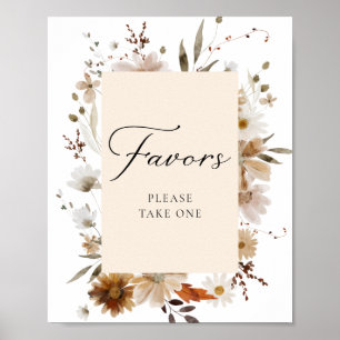 Boho Fall Floral Favor Partido Poster