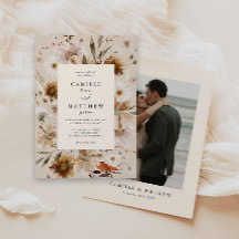 Boho Fall Floral Photo Weding Convite