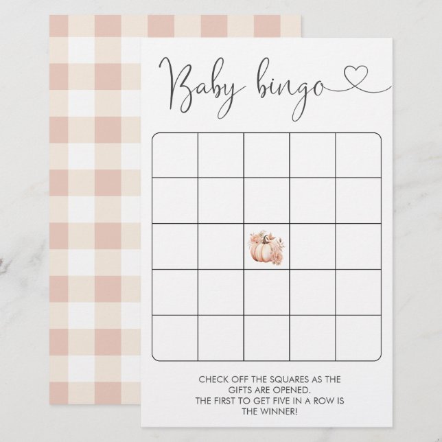 Boho Fall Floral Pumpkin Chá de fraldas Bingo Jogo (Frente/Verso)