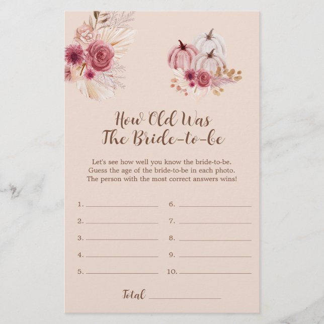 Boho Fall Pumpkin How Old Was The Bride-to-be (Frente)