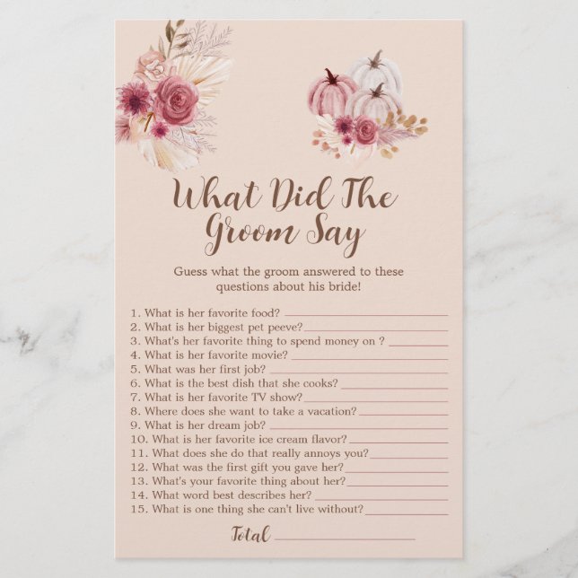 Boho Fall Pumpkin What Did The Groom Say Game (Frente)