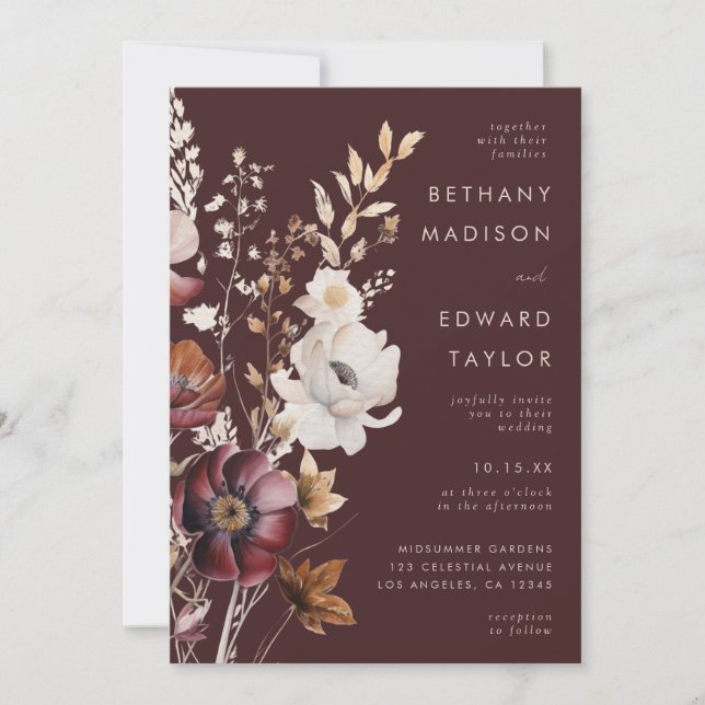 Boho Fall Wildflower All-In-One Wedding Convite (Frente)