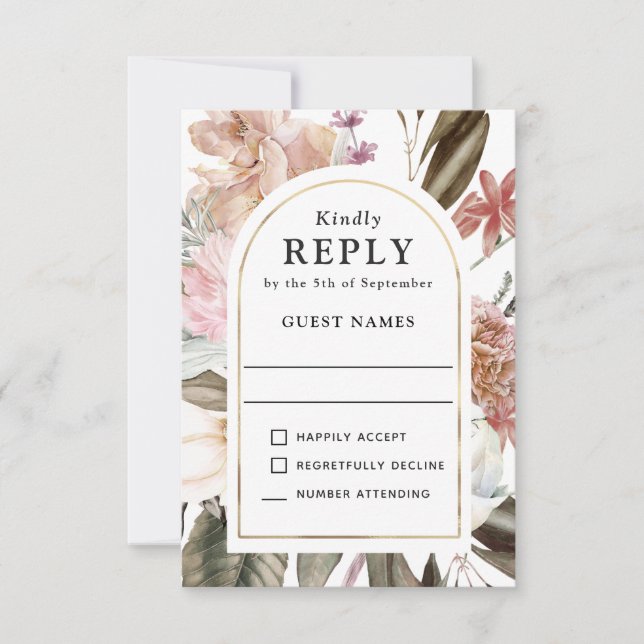 Boho Fantasy Watercolor Floral Wedding RSVP (Frente)