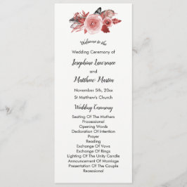 Boho Feather Burgundy - Programas de Casamento de 