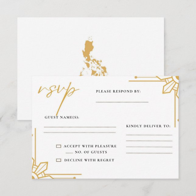 Boho Filipinas Sun Wedding RSVP Card Filipino (Frente/Verso)