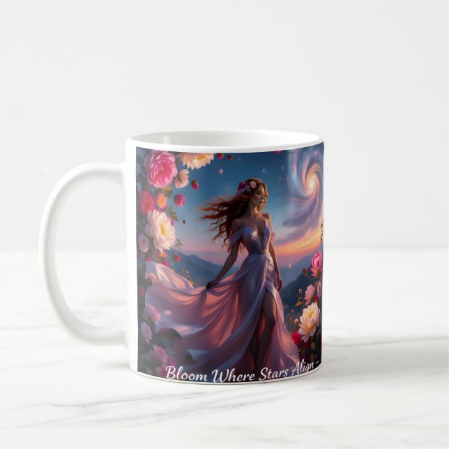 Boho Flor Cósmica Rosa Xícara de Café Feminina | E (Esquerda)