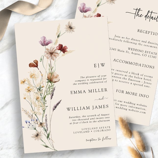 Boho Floral All-In-One Wedding Convite (Boho Floral All-In-One Wedding Invitations
)