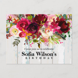 boho floral, aniversário floral Convite postal