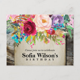 boho floral, aniversário floral Convite postal