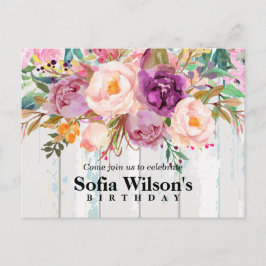 boho floral, aniversário floral Convite postal