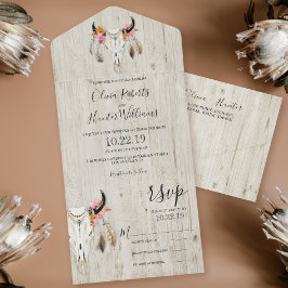 Boho Floral Antlers Skull Wood Casamento