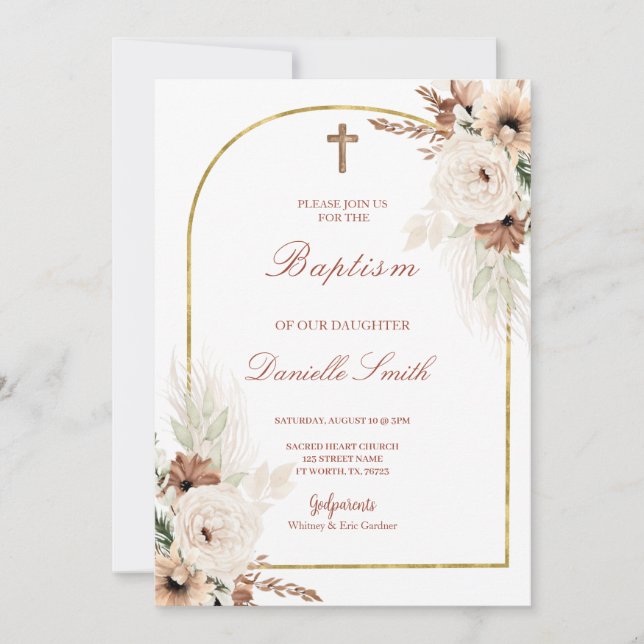 Boho Floral Baptism Convite (Frente)