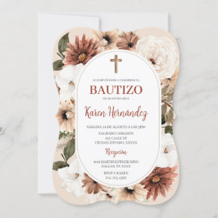 Boho Floral Baptism Convite Espanhol