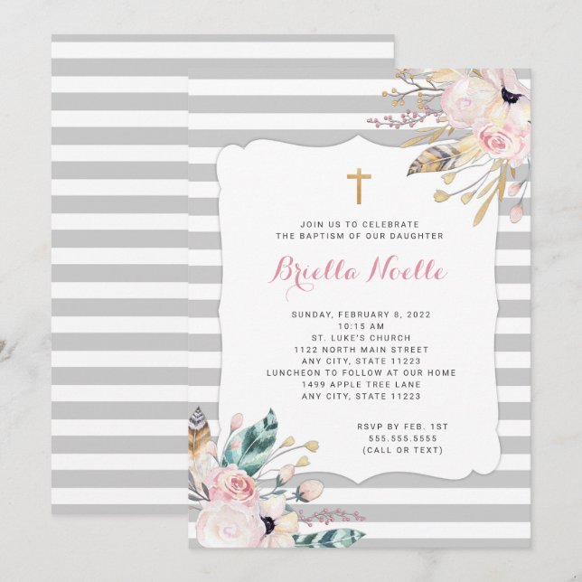 Boho Floral Baptism ou Primeiros convites Comunitá (Frente/Verso)