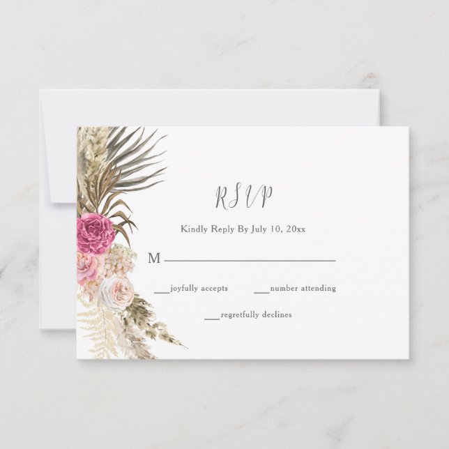 Boho Floral Blush Pink Weding RSVP (Frente)