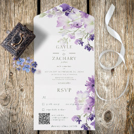 Boho Floral Branco Roxo Código QR