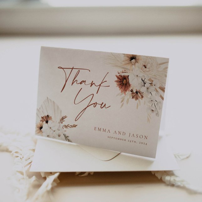 Boho Floral Cartões de agradecimentos De Casamento (Criador carregado)