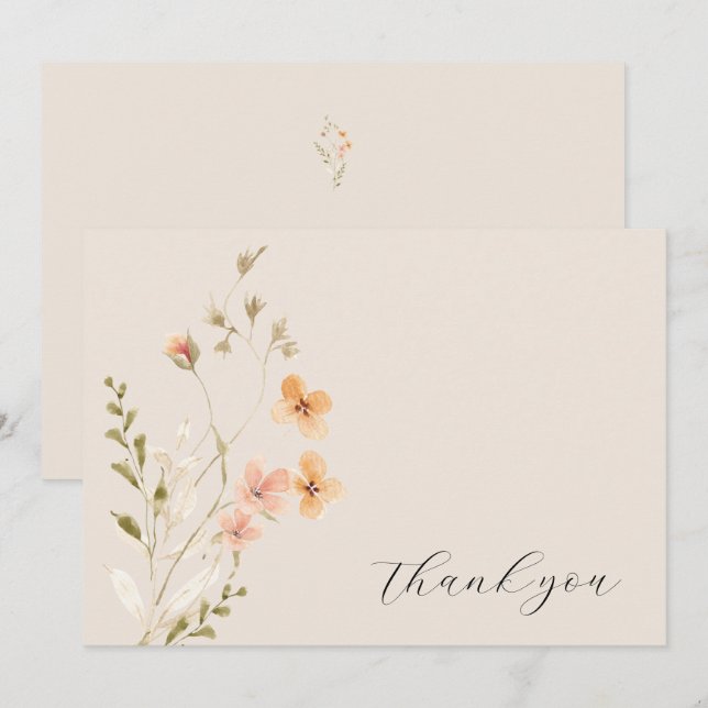 Boho Floral Cartões de agradecimentos De Casamento (Frente/Verso)