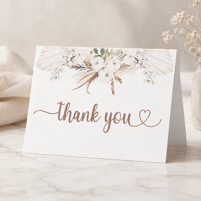 Boho Floral Cartões de agradecimentos Neutral Pamp (Floral Thank You Card)