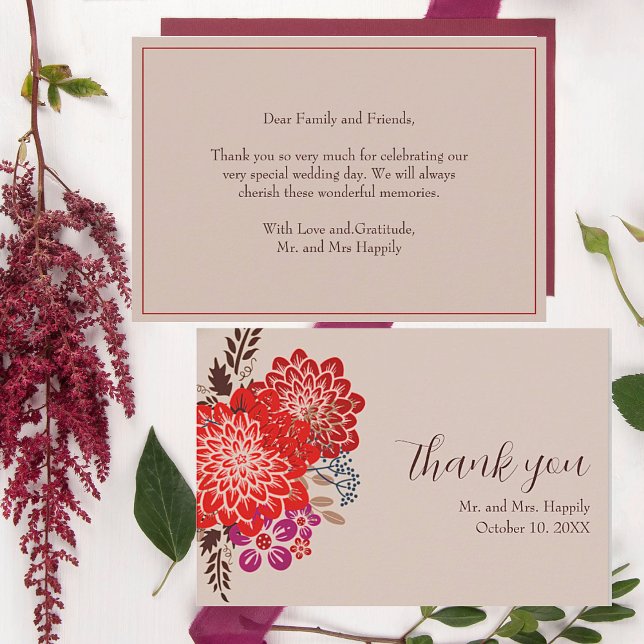 Boho Floral Casamento Obrigado Cartões (Boho Floral Wedding Thank Cards, Easy to personalize.)
