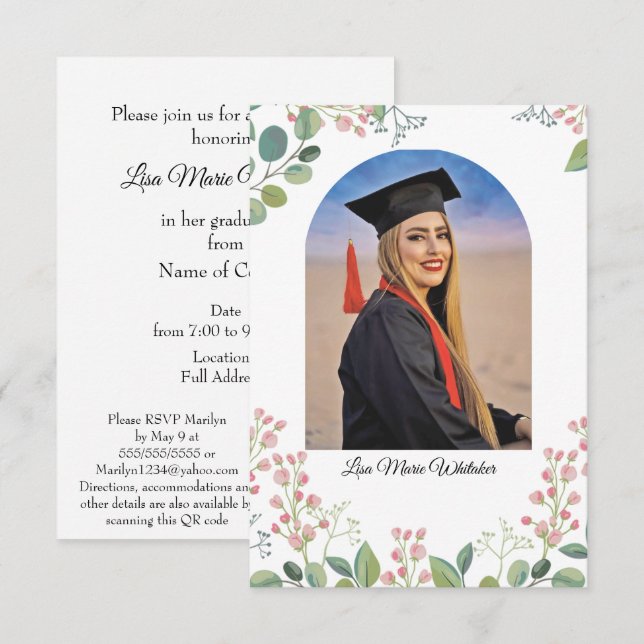 Boho Floral College Graduation Party  (Frente/Verso)