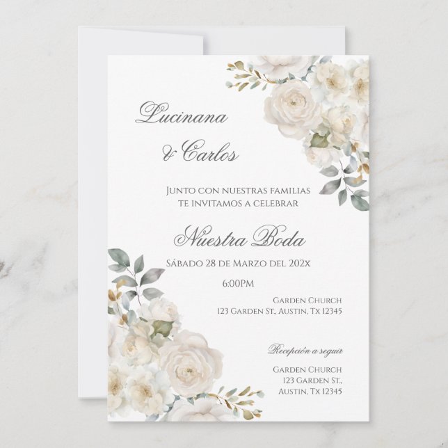 Boho Floral - Convite De Casamento Espanhol (Frente)