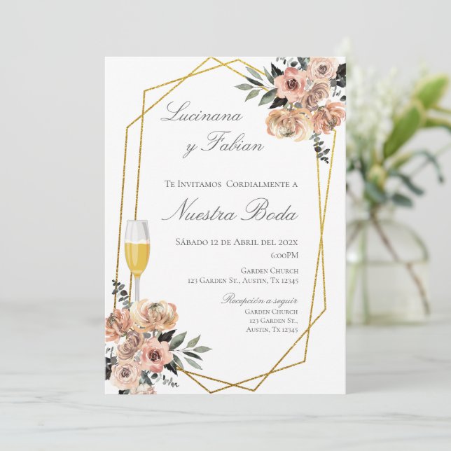 Boho Floral - Convite De Casamento Espanhol (Em pé/Frente)
