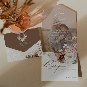 Boho Floral Country Western Monogramas Casamento F