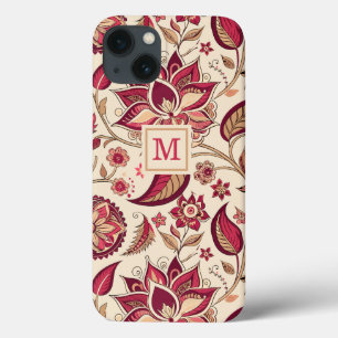 Boho Floral Deep Berry Pink em Cream Monograma