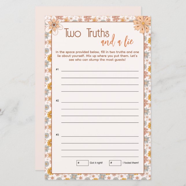 Boho Floral Duas Verdades e um Jogo da Mentira (Frente/Verso)