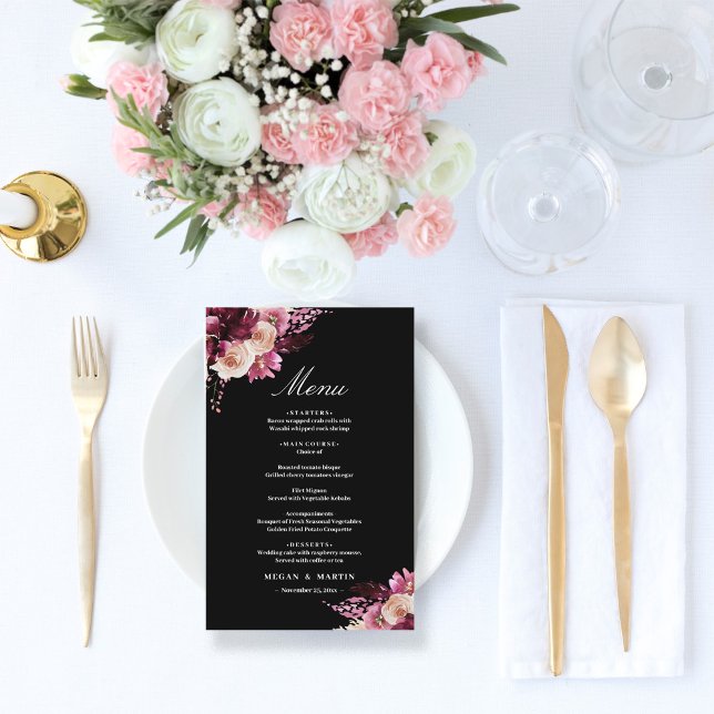 Boho Floral Elegant Wedding Menu (Criador carregado)