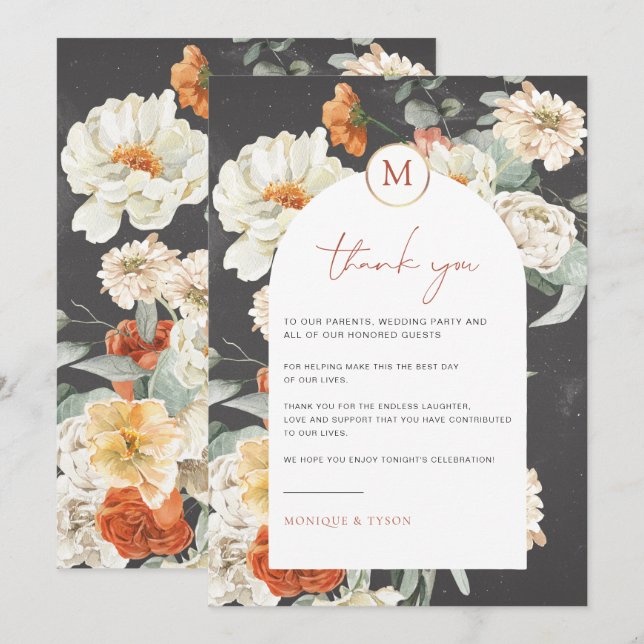 Boho Floral Escuro | Cartão de Agradecimento de Me (Frente/Verso)