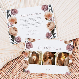 Boho Floral Flat Photo Wedding Cartões de agradeci