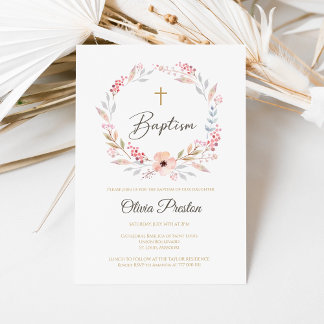 Boho Floral Girl Baptism Convite