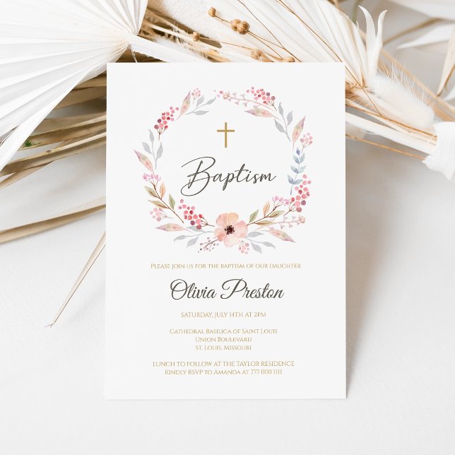 Boho Floral Girl Baptism Convite (Criador carregado)