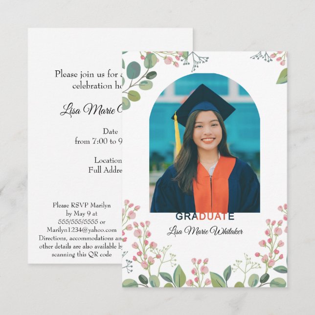 Boho Floral Graduation Party Invitation (Frente/Verso)